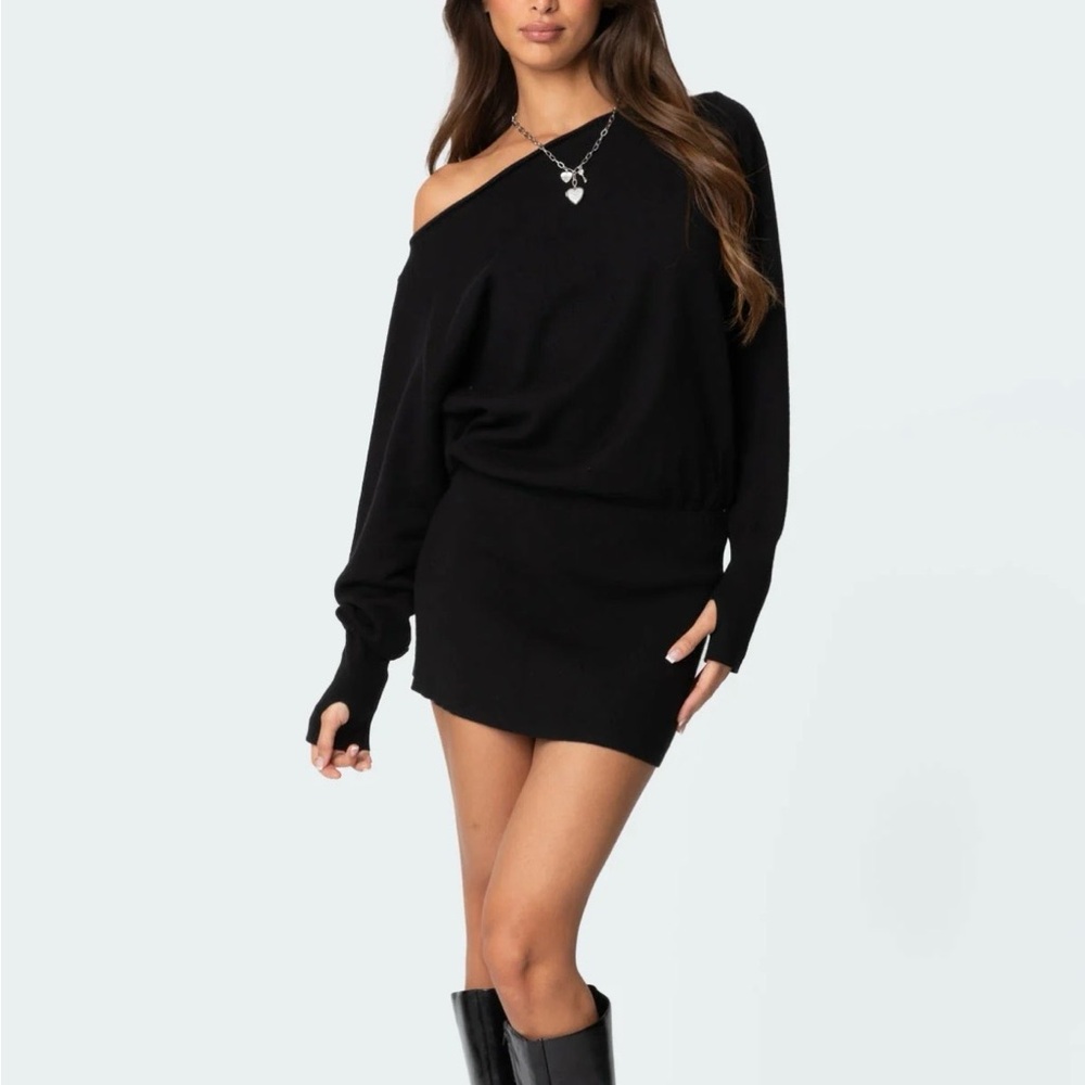 Edikted Black Off-Shoulder Mini Dress